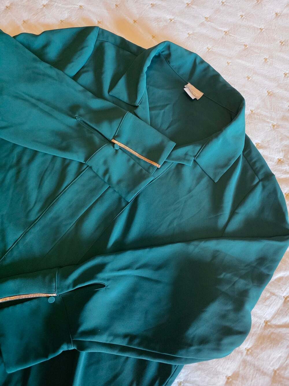 Chico's Long Sleeve Button-Down Blouse with Embellished Cuff Detail in Teal